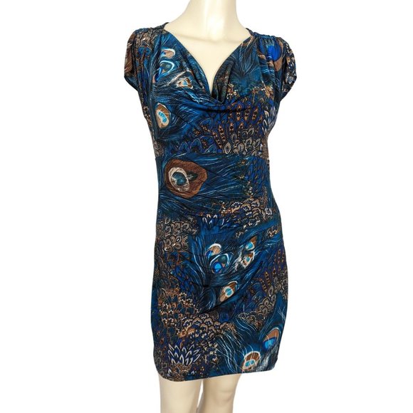 Linda Segal Vintage 1990's peacock abstract print empire waist mini dress S‎ - Picture 2 of 12